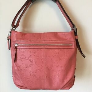 COACH Signature C Perforated Leather Convertible Crossbody Shoulder Hobo Bag